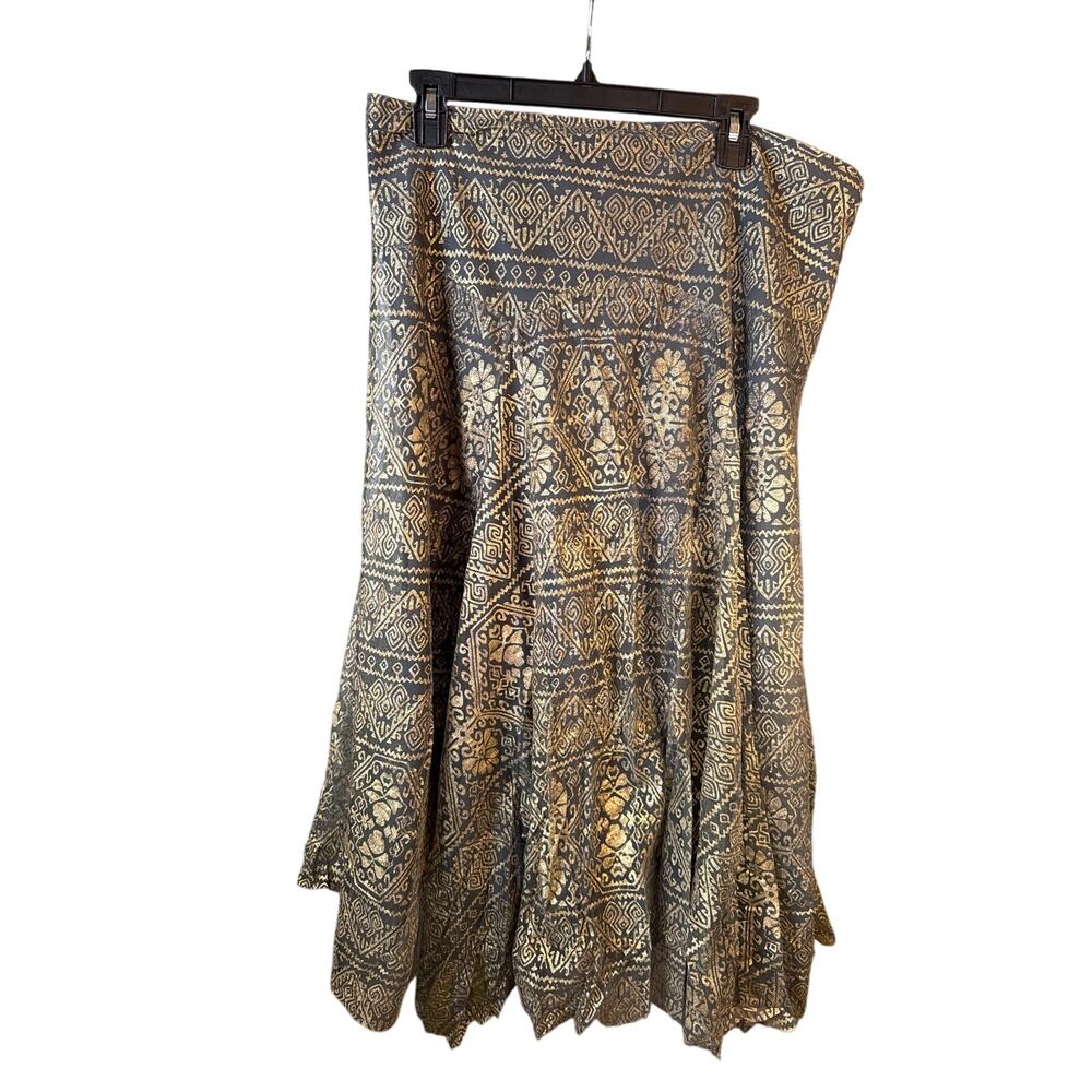 Peruvian Connection Skirt 12 Navy Gold Metallic Flowy Dance Moroccan Tribal Boho